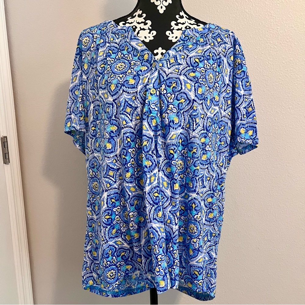 Caribbean Joe Island Supply CO Women’s Blue Yellow Gold Button Down Shirt 3X